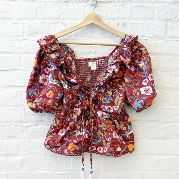 Anthropologie Tops - Anthropologie || Maeve Ruffled Tie-Front Blouse Zebras Floral Small‎